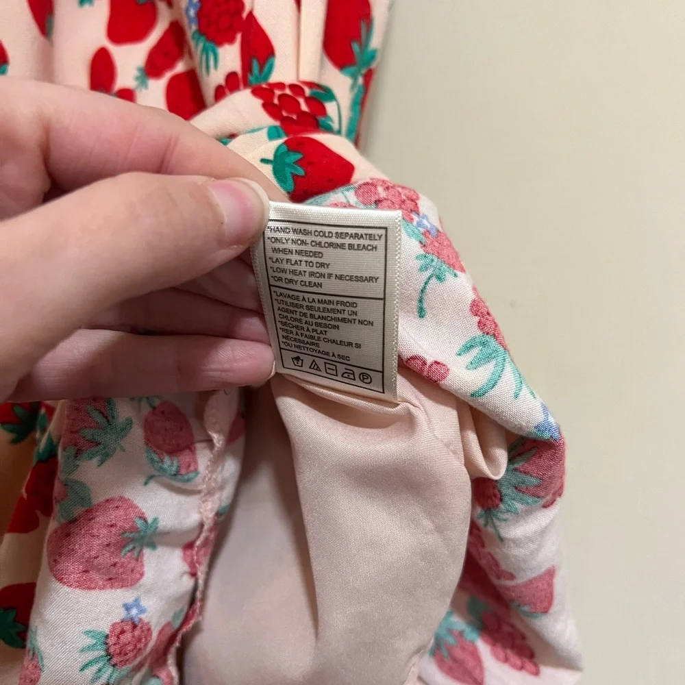 Betsey Johnson Dress XS Strawberry Fields Smocked Tiered Red Pink Cottage - Picture 9 of 12